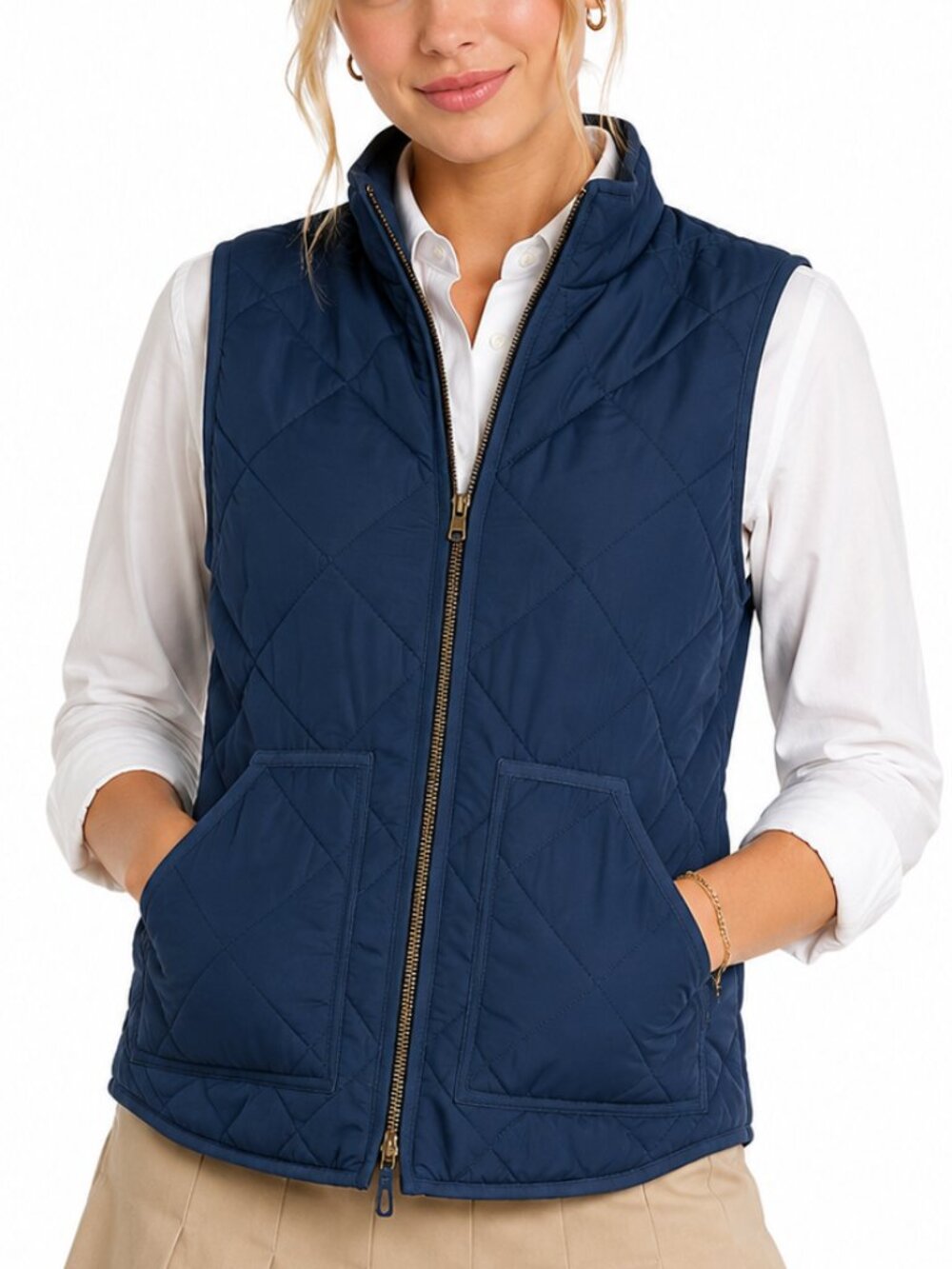 J.Crew Navy Puffer Vest Zip Front Size XS